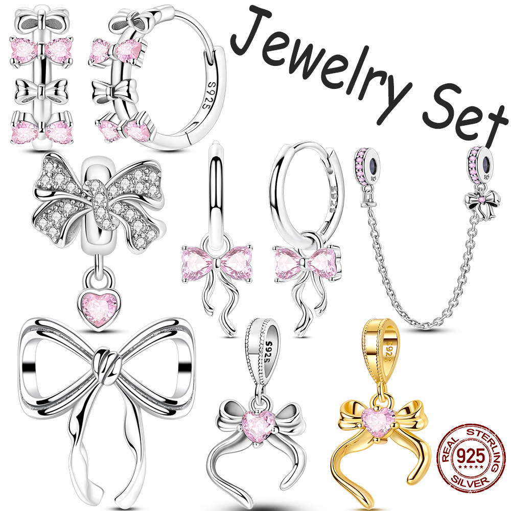 Tie Clip Silver - 925 Sterling Silver Bow Jewelry Set