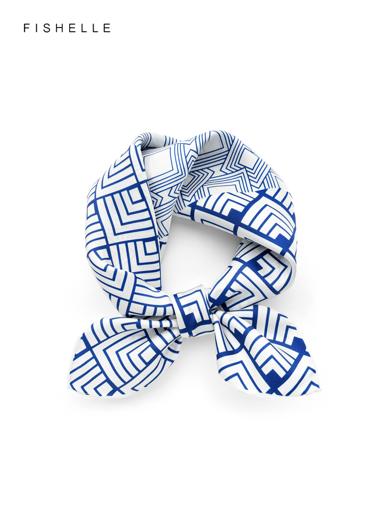 Silk Neck Scarf - Geometric printed real silk twill scarf