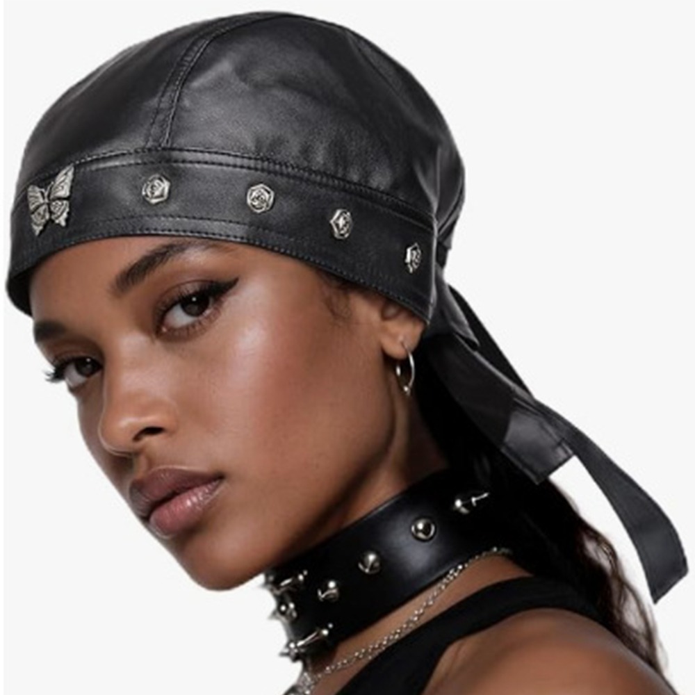 New PU Leather Black Biker Cap - Bandana Doo Rag recension och pris